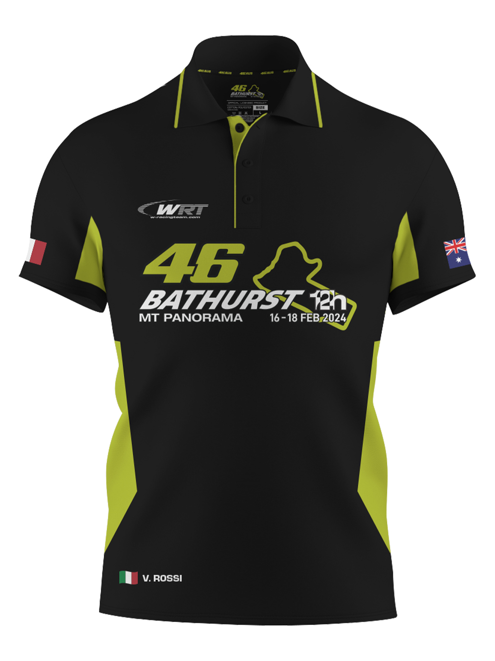 VR24U-001 VR46 UNISEX BLACK & YELLOW POLO FV